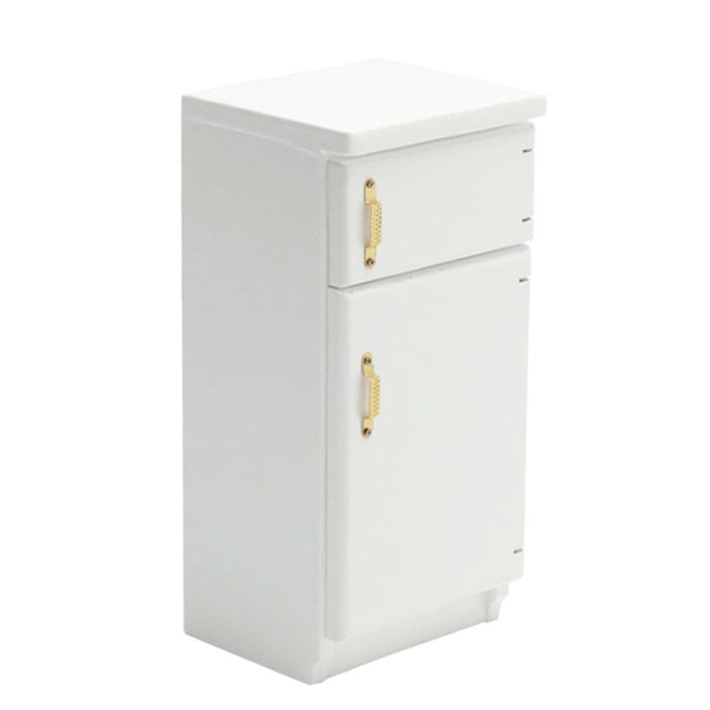 Refrigerador Dollhouse em miniatura de madeira branca, escala 1:12