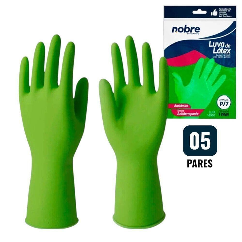 Luvas De Látex Verdes - Kit Com 5 Pares Para Proteção Química E Segurança Das Mãos