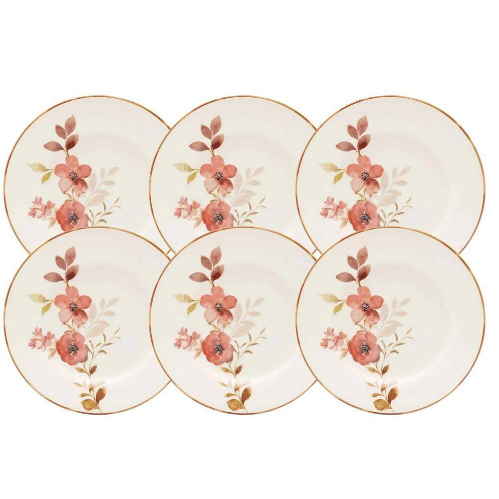 Jogo De Pratos Rasos Kit 6 Pcs 26Cm Cerâmica Chá Das 5 Biona