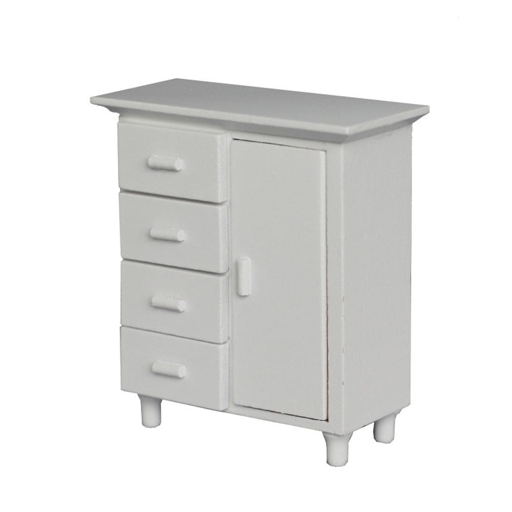 Armário de gavetas em miniatura Casa de bonecas de madeira branca em escala 1:12