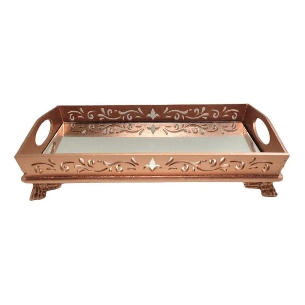 3X Bandeja Espelhada Para Decoração - Rose Gold