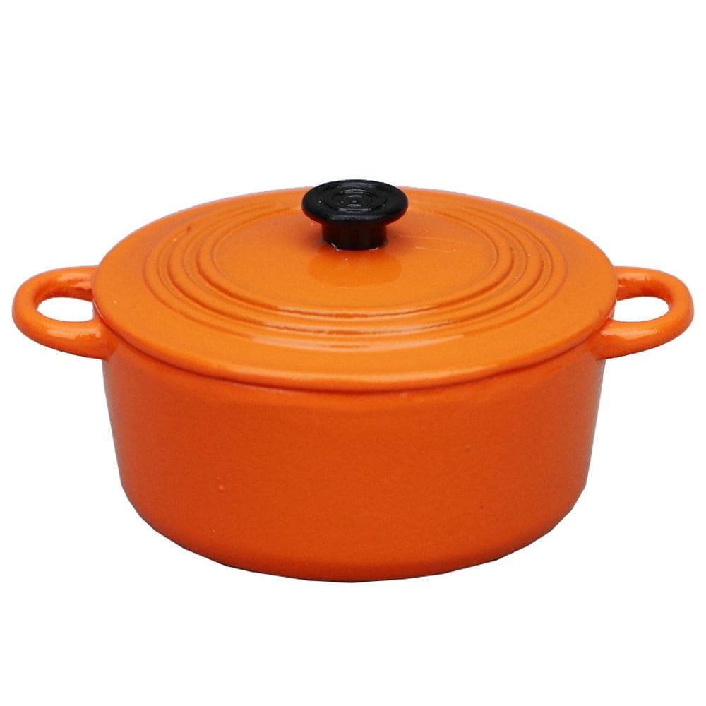 Pote laranja em miniatura Dollhouse com tampa em liga leve à escala 1:12