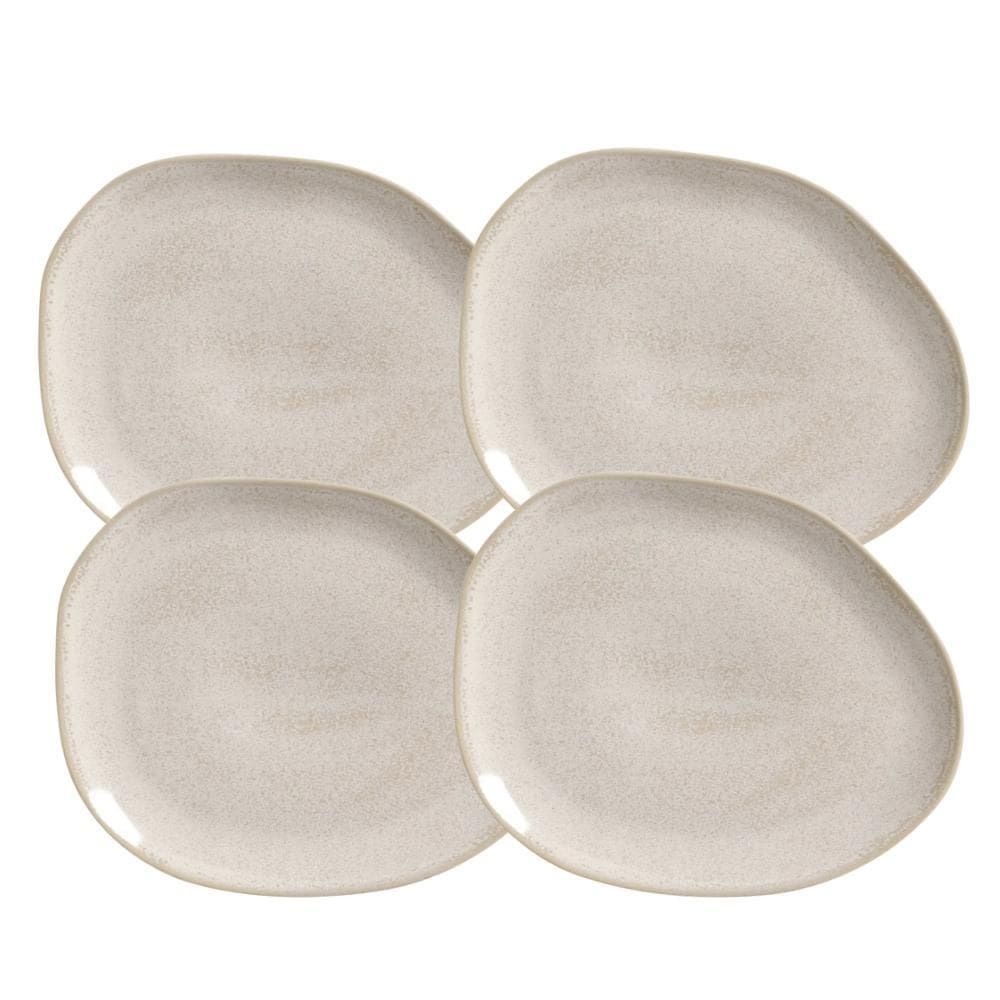 Jogo De Pratos Sobremesa 22Cm 4 Peças Oval Orgânico Latte
