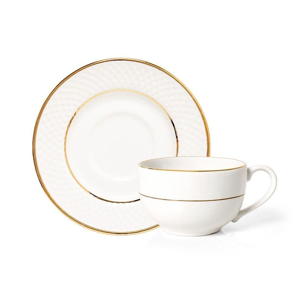 Xícara Com Pires Copa E Cia Aquarelle Em Cerâmica Filetado Diamonds Ouro