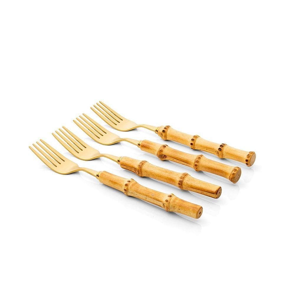 Conjunto De Talheres De Sobremesa Copa E Cia 4 Peças Garbo Bamboo Natural Garfo - Bamboo Gold