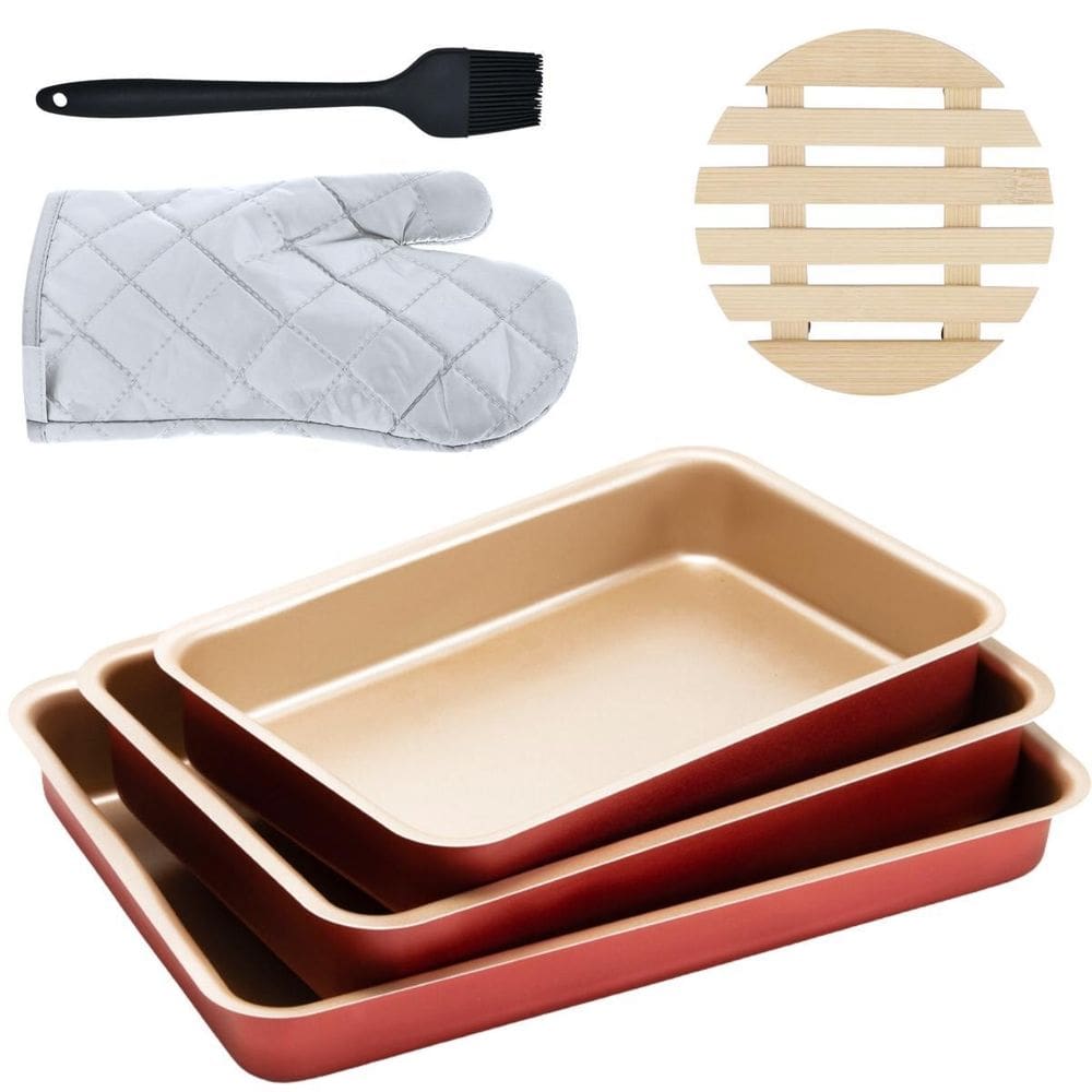Jogo De Assadeira 03 Pçs + Luva + Pincel + Descanso Panela