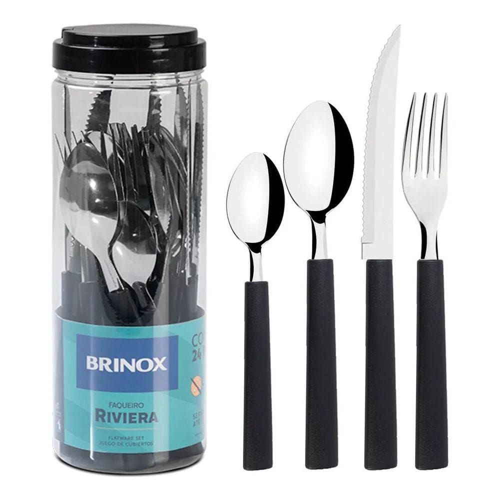 2X Faqueiro Inox 24 Peças Preto Brinox Riviera