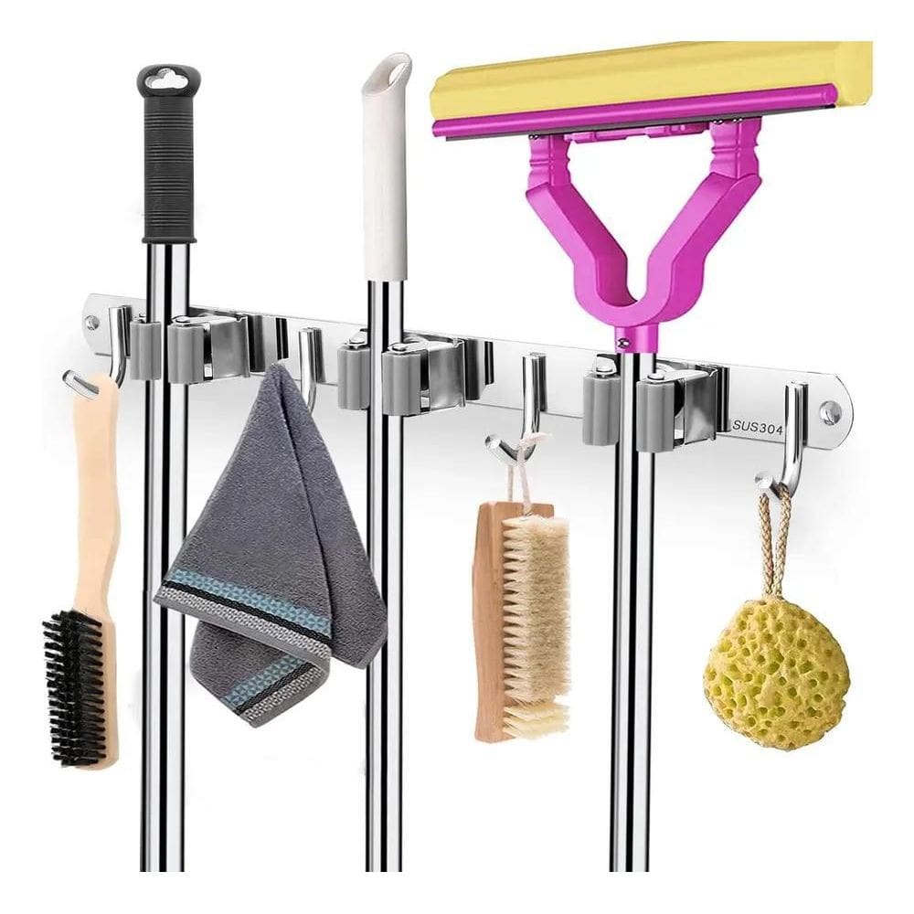 10X 2 Kit Suporte Para Vassouras Em Aço Inoxidável Comporta