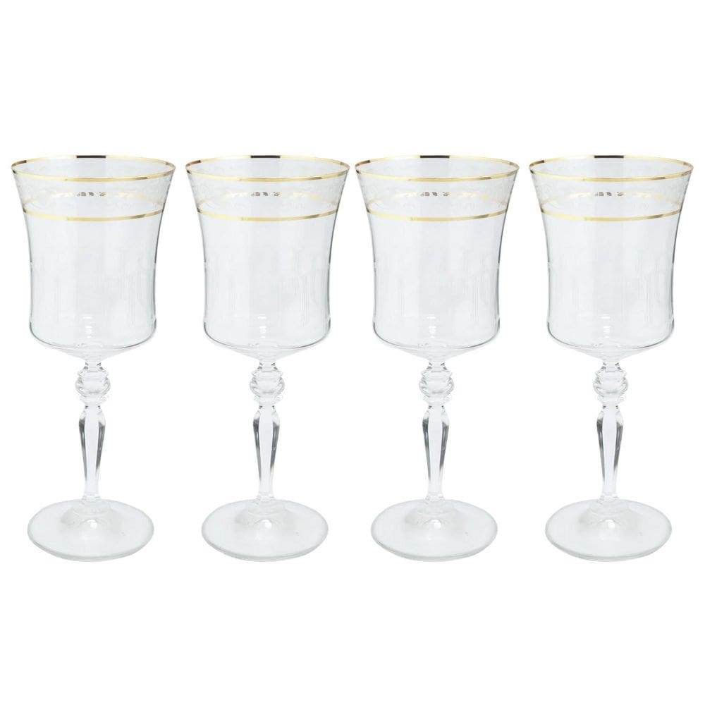 Jogo Taças Água Suco 300Ml 4 Pçs Grace Cristal Friso Dourado