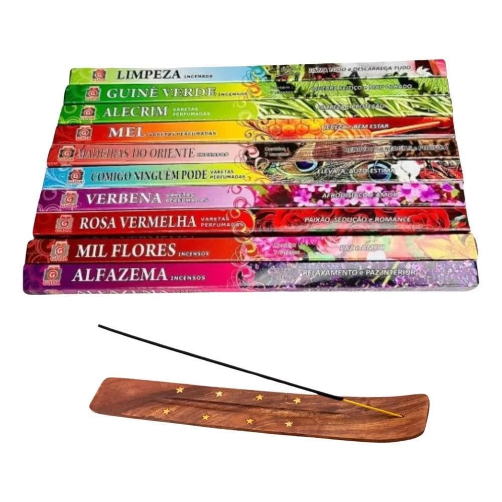 2X Kit 10 Caixas Incenso Indiano Aromas + Incensári