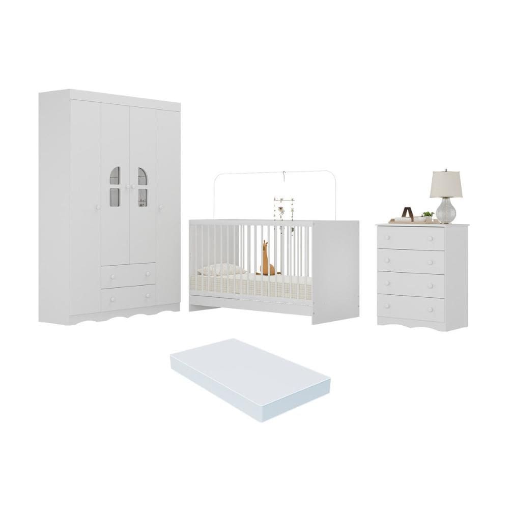 Quarto de Bebê Completo com Berço 3 em 1 com Colchão Incluso Liz Multimóveis MP4571