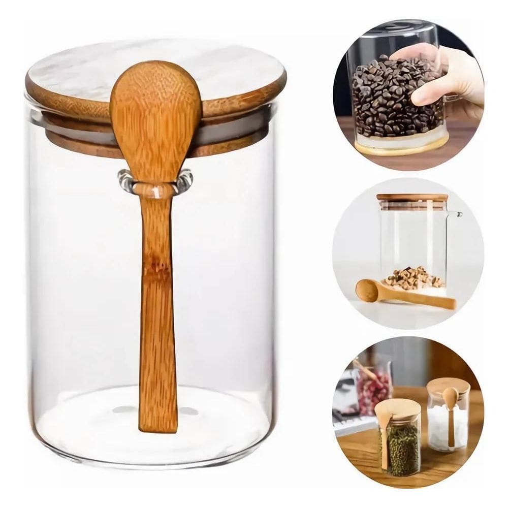 Pote Hermético Vidro Com Tampa E Colher Bambu 760 Ml Allplus
