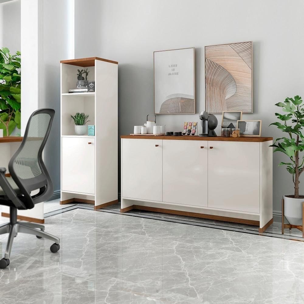 Conjunto Escritório 2 Peças - Buffet E Armário Verbena - Offwhite/ Offwhite/