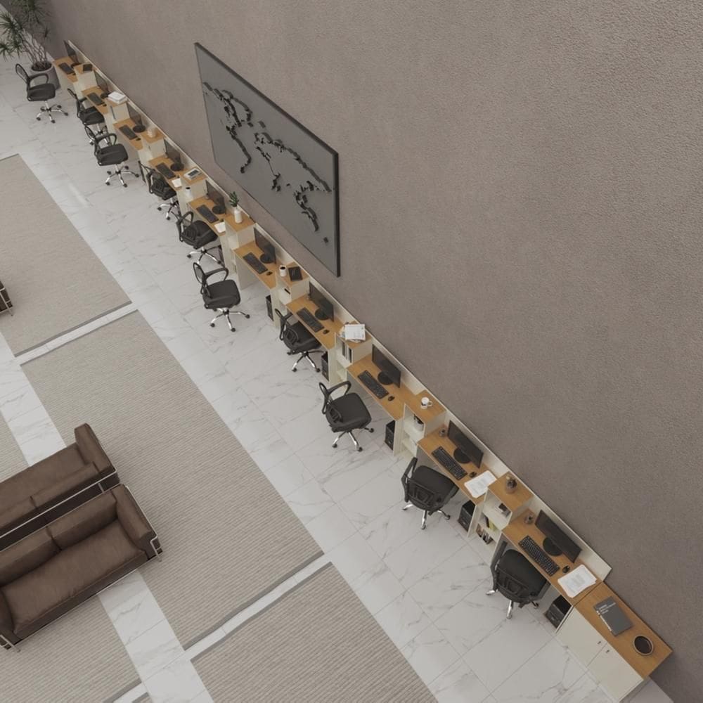 Conjunto De Escritório Tech 9 Livreiro 1 Buffet E 10 Mesas 9 - Off White E Cedro Off White E Cedro