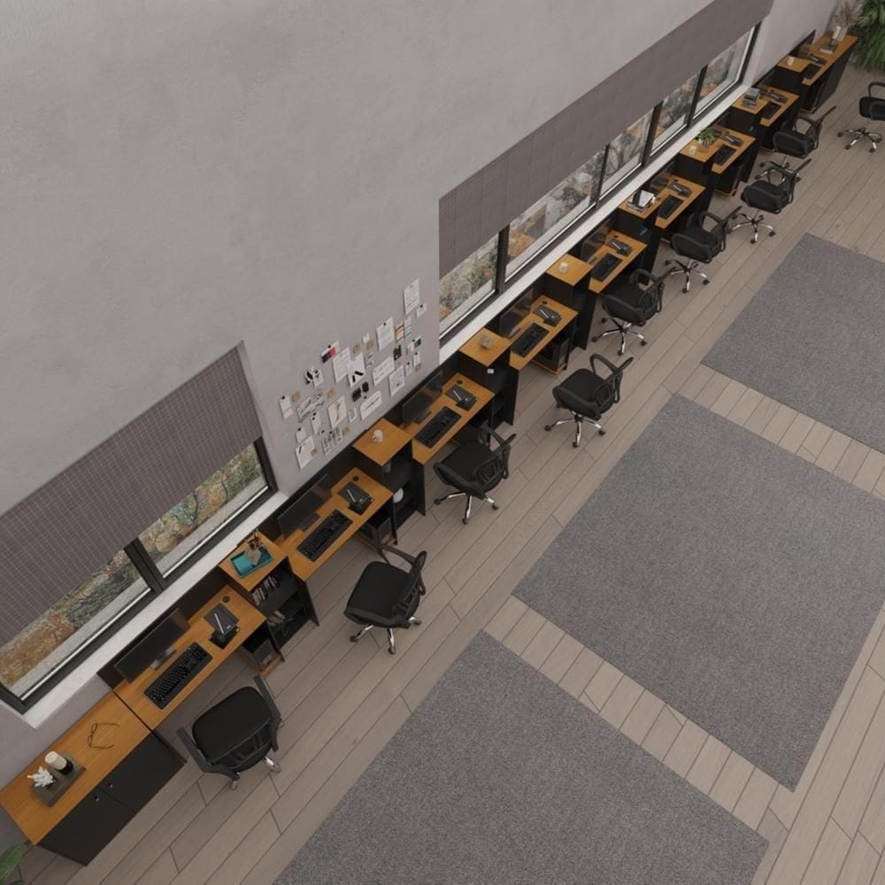 Conjunto De Escritório Tech 8 Livreiro 2 Buffet E 9 Mesas 90 - Preto E Cedro Preto E Cedro