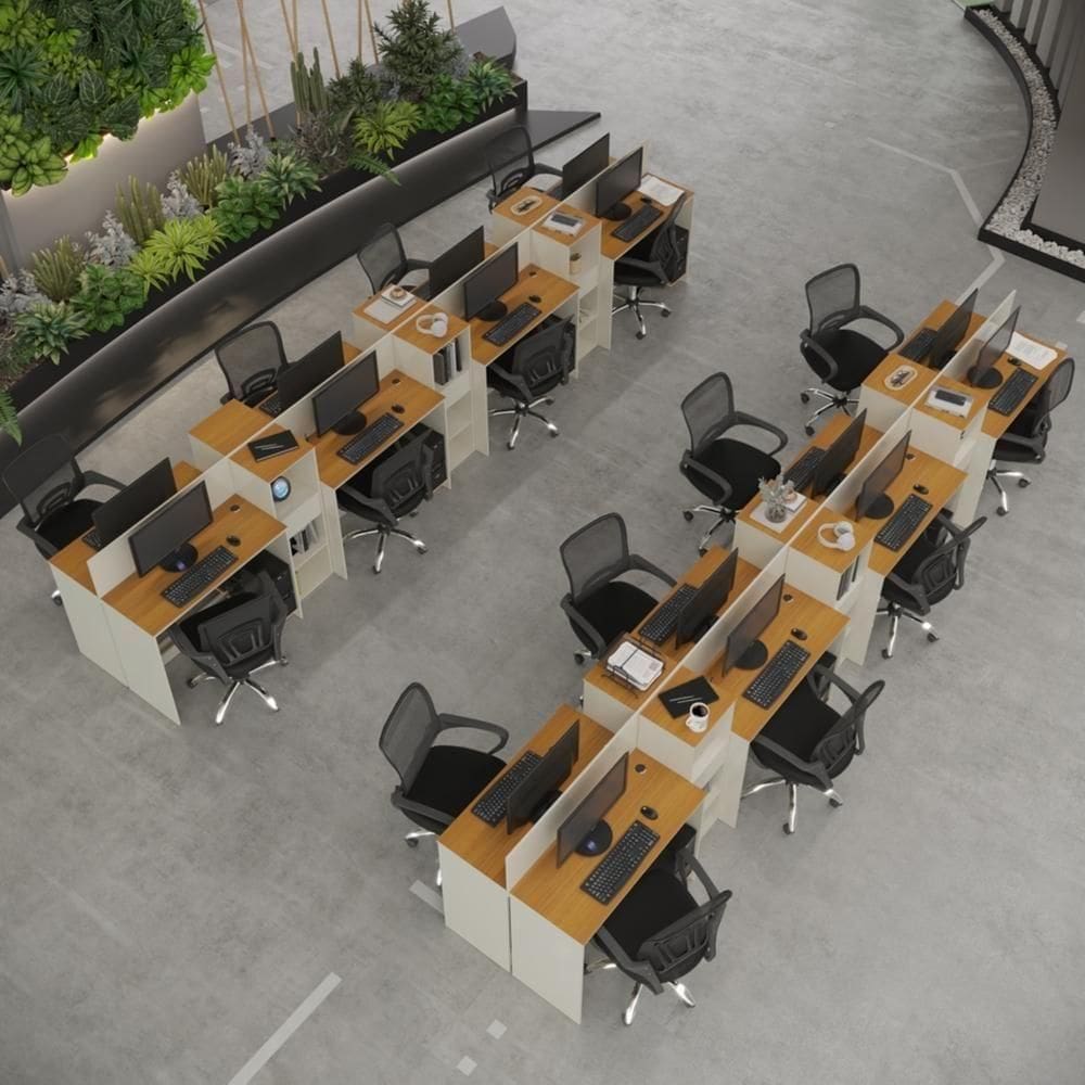 Estação De Trabalho 16 Lugares Tech Office 16 Mesas 12 Armár - Off White E Cedro Off White E Cedro