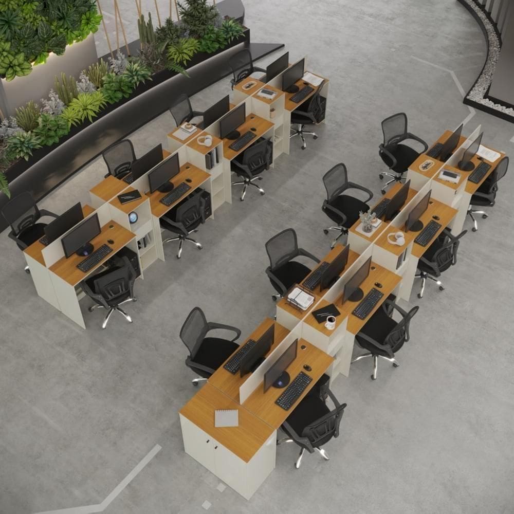 Estação De Trabalho 16 Lugares Office Tech 16 Mesas 12 Armár - Off White E Cedro Off White E Cedro