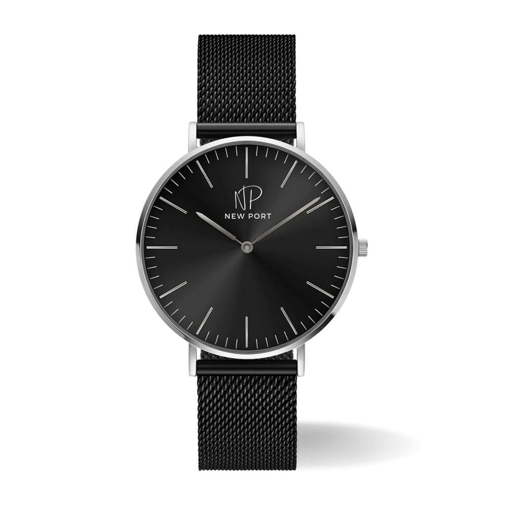 Relógio Masculino preto minimalista Full Black 40mm New Port