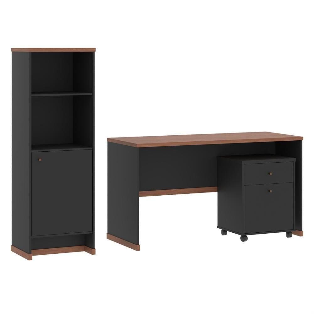 Conjunto Escritório 3 Peças - Mesa Armário E Gaveteiro Verbe - Preto/ Preto/