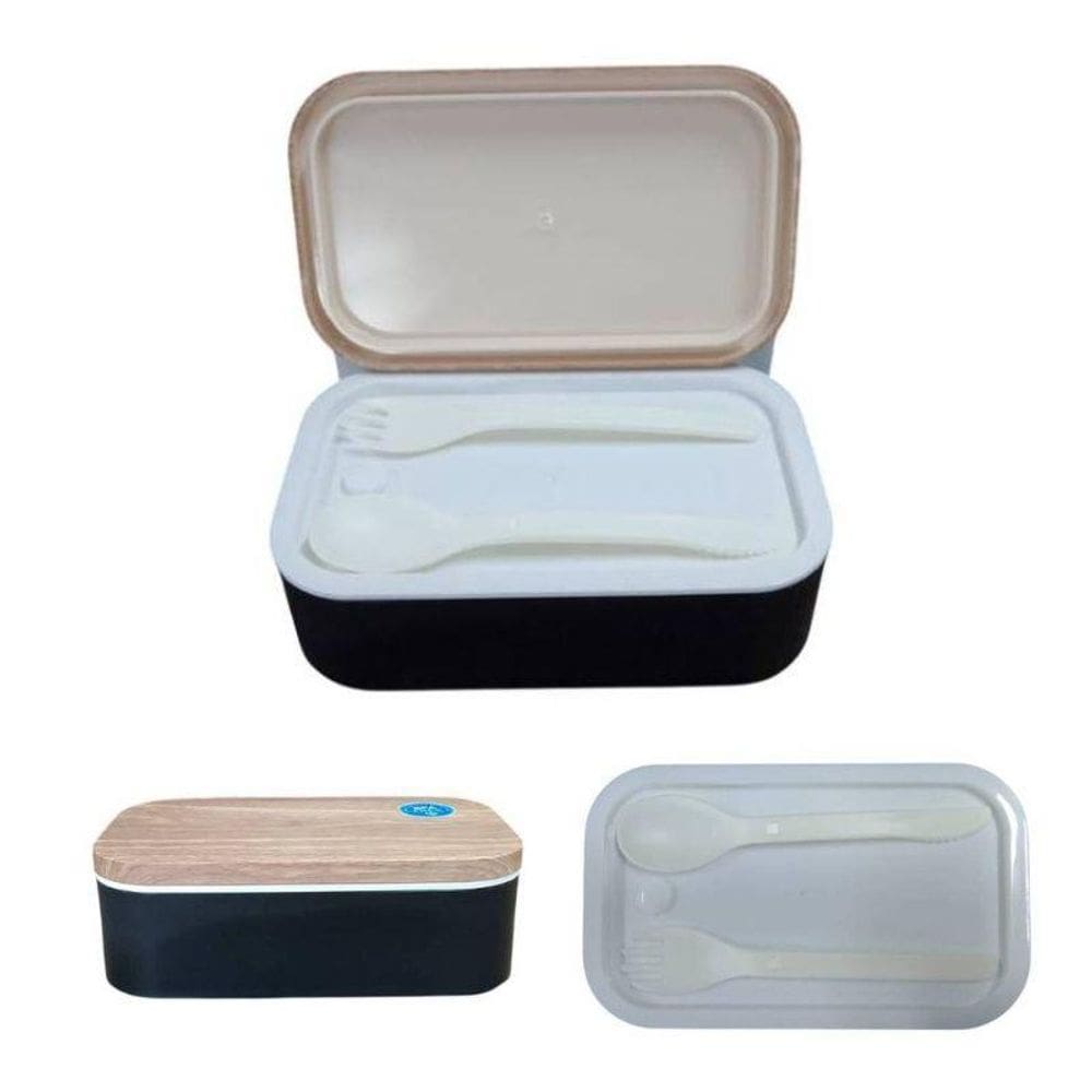 Marmita Preta Com 3 Compartimentos 900Ml Acompanha Talher