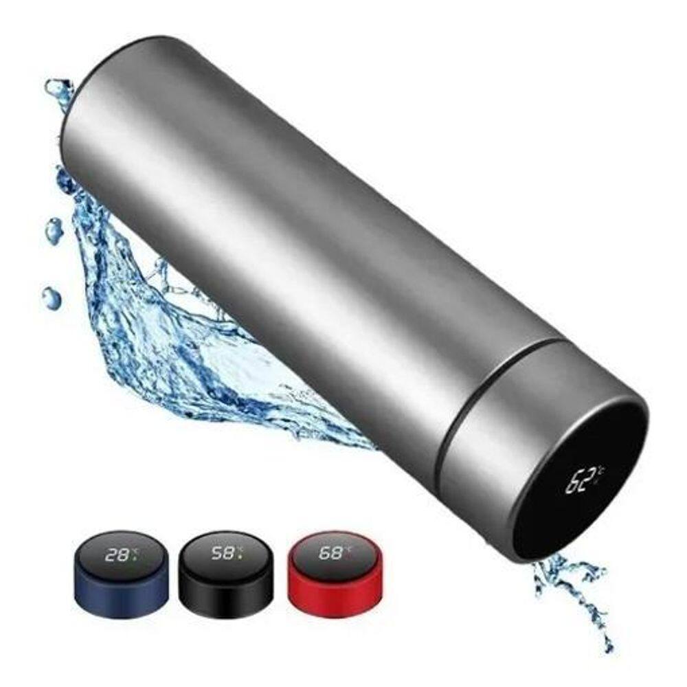 2X Garrafa Térmica Com Medidor Digital Led 500Ml Cor Prata C