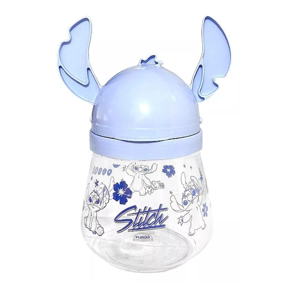 Garrafa Plástica Lúdica 1,1L Canudo Flexível Stitch Plasútil