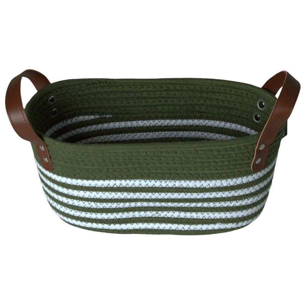 Cesto De Algodão Grande 44X28X21 C/Alça Verde Com Branco