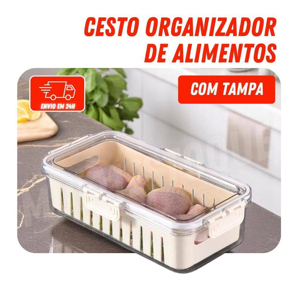 Organizador De Geladeira 3,7L Tampa De Acrílico E Drenagem