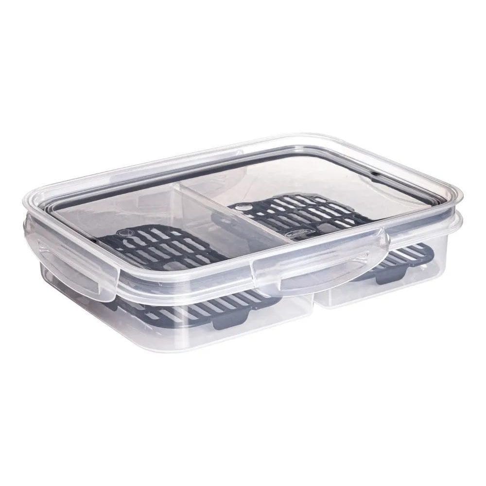 2X Pote Hermético Ret Com Escorredor 1L Plasutil Porta Frios