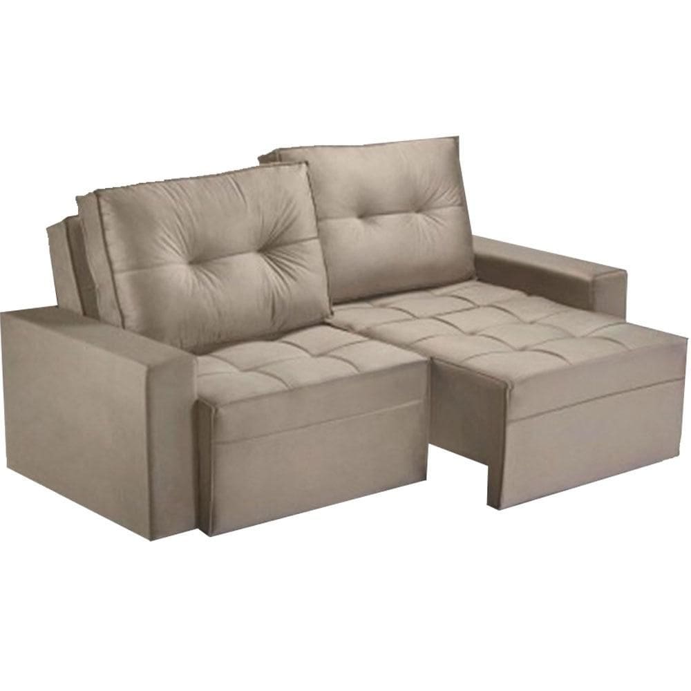 Sofá-Cama 3 Lugares Retrátil Rincão Lisboa Veludo Bege, 220 cm