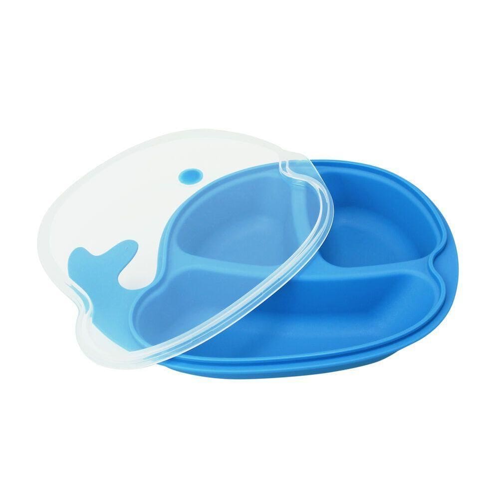Prato Azul Divertido Em Forma De Baleia Com Divisórias Para Alimentos Infantais