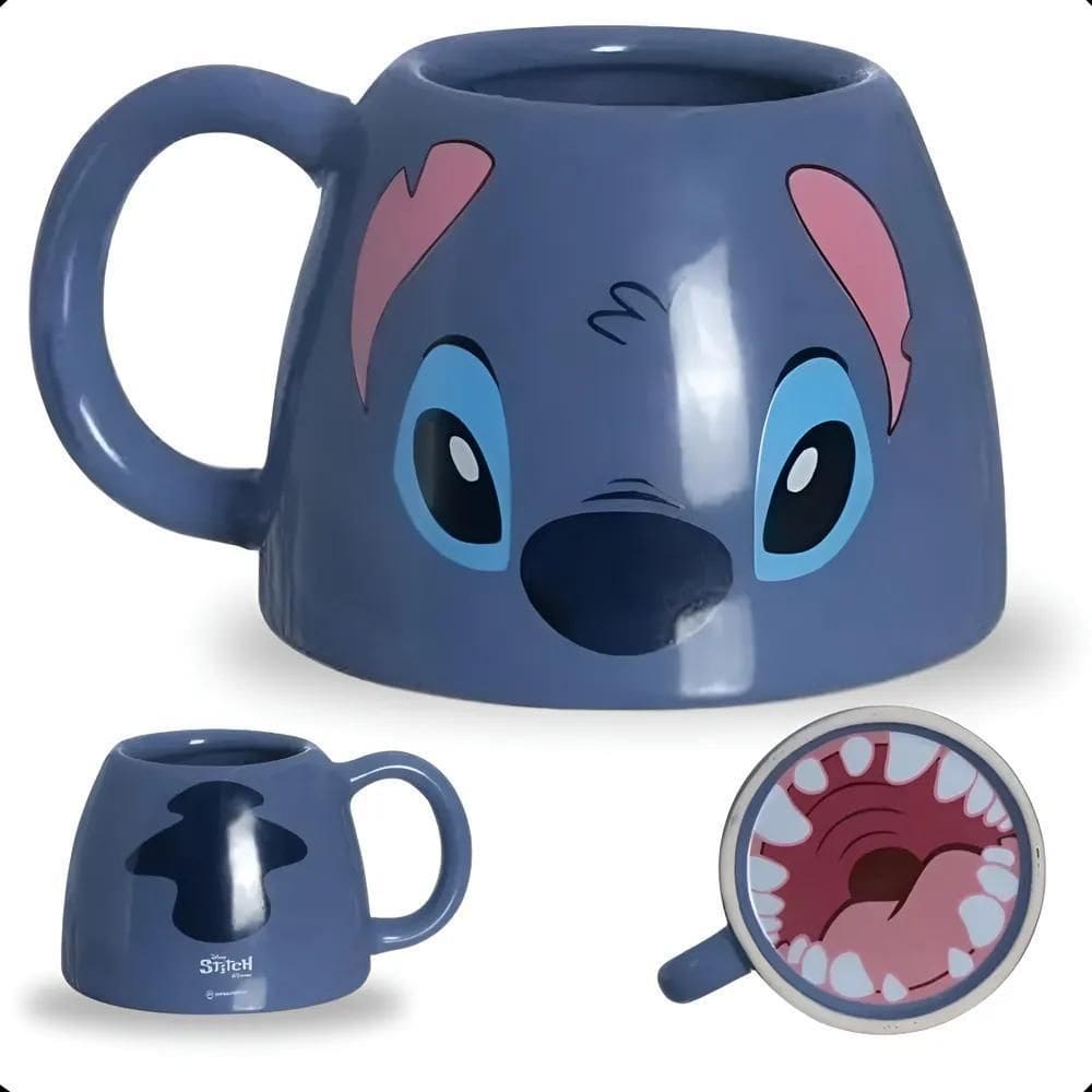 Caneca Stitch 3D Disney Azul 450Ml Presente Geek Criativo