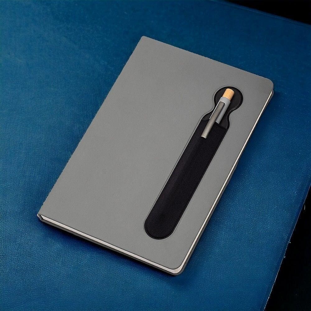 Caderno Elegante Com Suporte Para Caneta - 80 Folhas Pautadas - Cinza E Bege