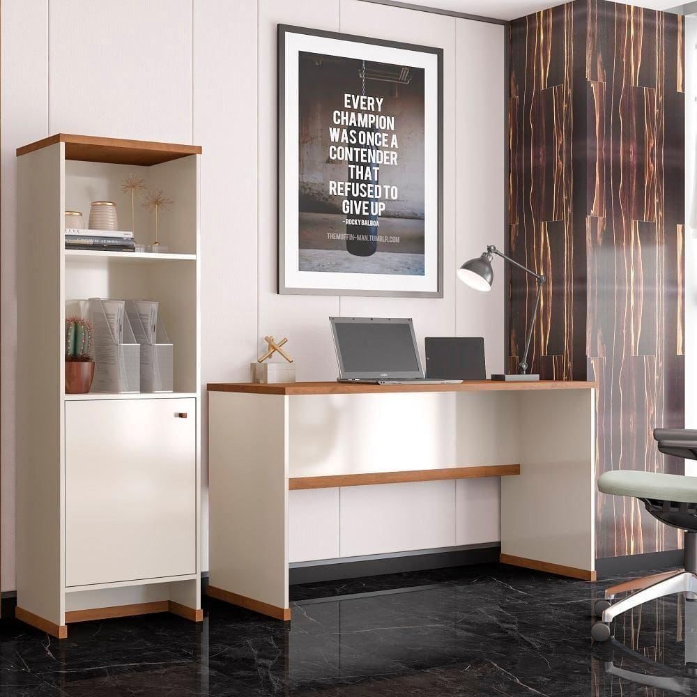 Conjunto Escritório 2 Peças - Mesa E Armário Verbena - Offwhite/ Offwhite/