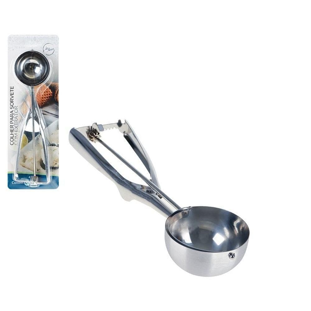 Colher De Sorvete Bola Aço Inox Ejetor Extrator 21,5Cm