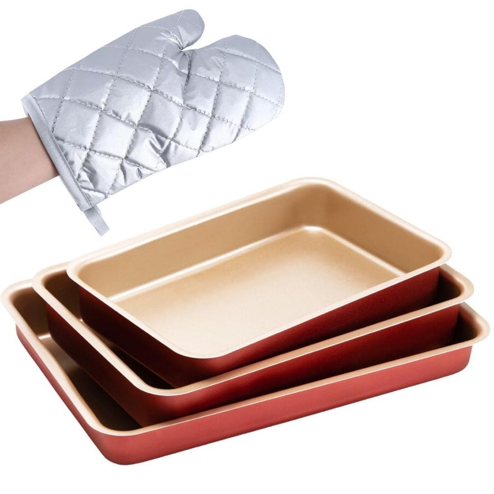 Jogo Forma Assadeiras 03 Peças Antiaderentes + Luva Térmica