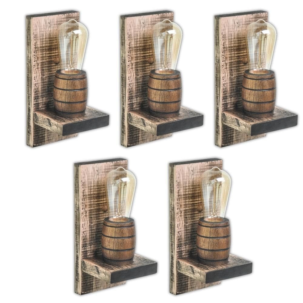 Kit 5 Arandelas Barril Delenha Decor Madeira Maciça Rústico