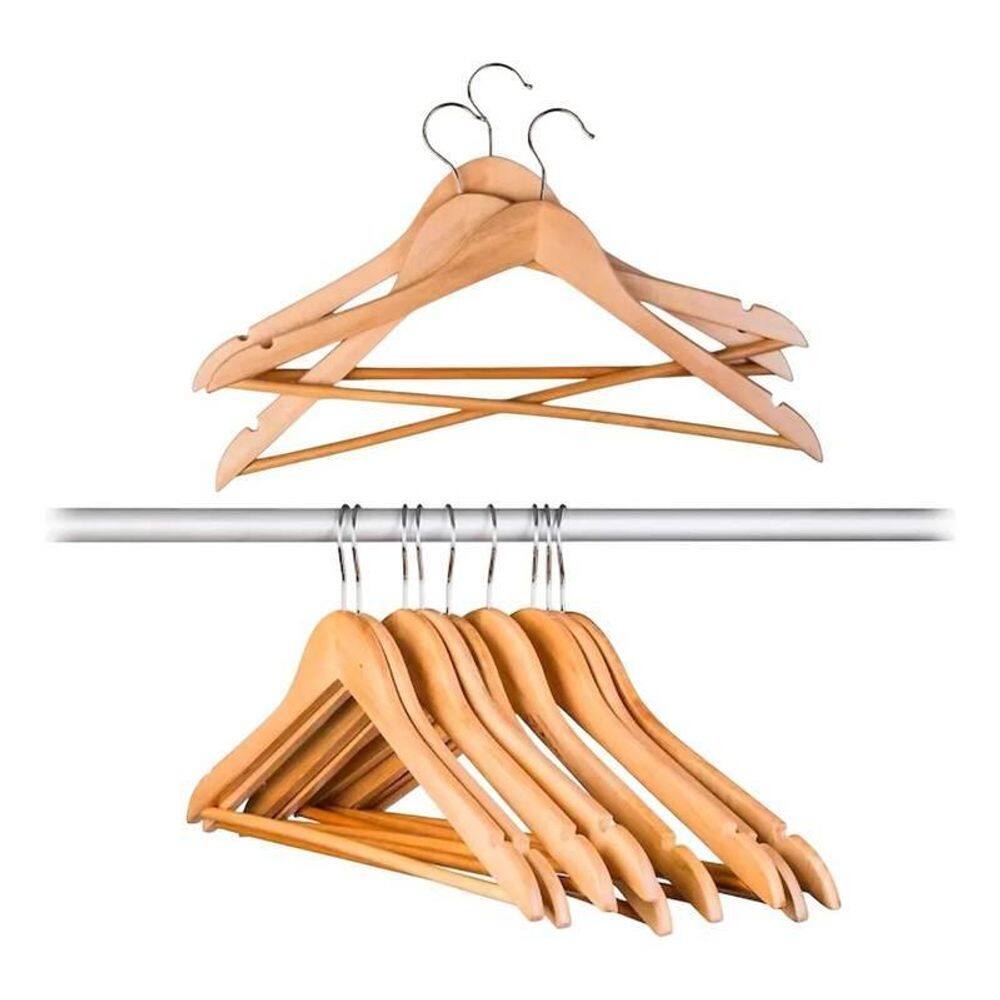 Kit Com 18 Cabides De Madeira Envernizado Gancho De Metal