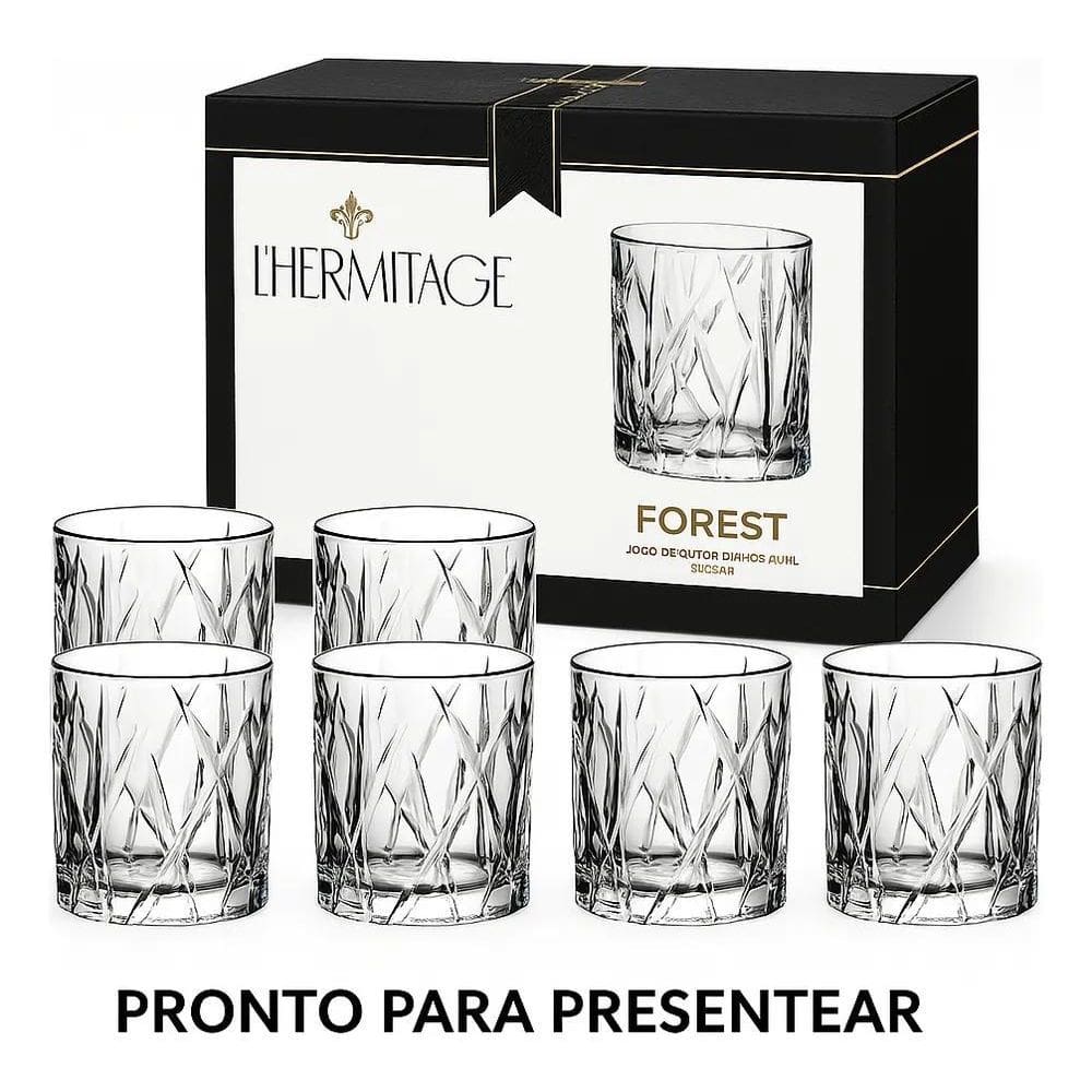 Jogo 6 Copos De Cristal Para Whisky 310 Ml Forest L`Hermitag