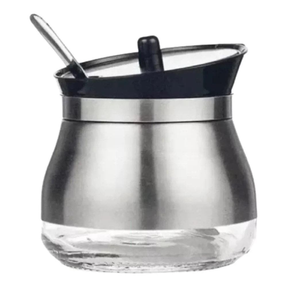 10X Açucareiro De Luxo Aço Inox Com Tampa E Colher 9X9 Cm C