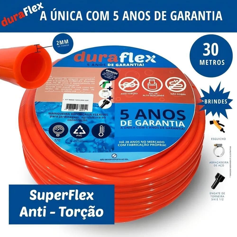 2X Mangueira De Jardim 30M Com Esguicho Reforçada Duraflex