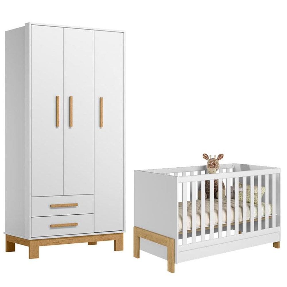 Berço Americano 4300 Mini Cama Fantasia e Guarda Roupa Infantil Q Encanto Slim 4340  Branco Acetinado - Qmovi