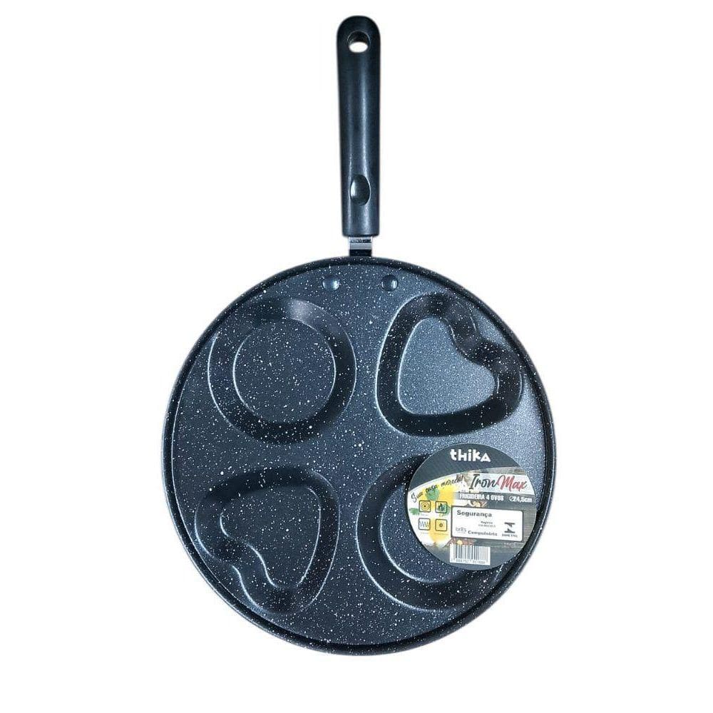 Frigideira Com 4 Divisórias Antiaderente Ovos 24,5Cm - Preta