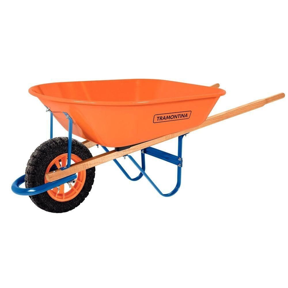Carrinho De Mão Tramontina Caçamba Extrafunda Metálica Laranja 80 L Braço Madeira Pneu Maciço Tramontina