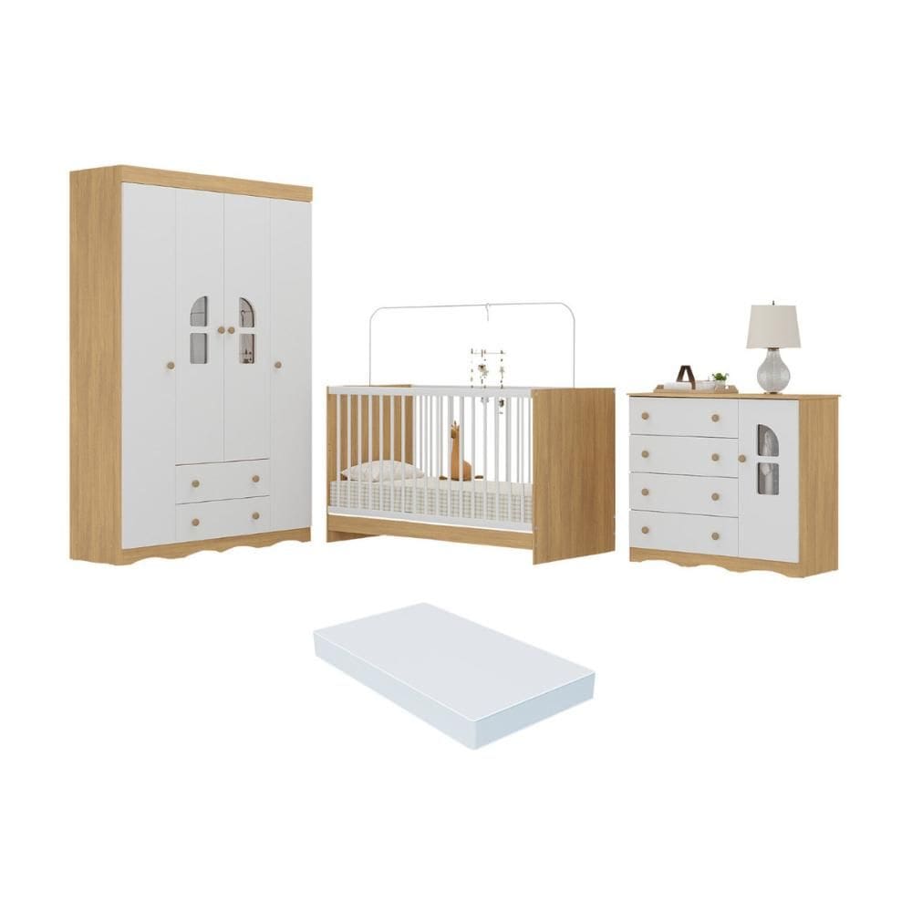 Quarto de Bebê Completo com Berço 3 em 1 com Colchão Incluso Liz Multimóveis MP4567