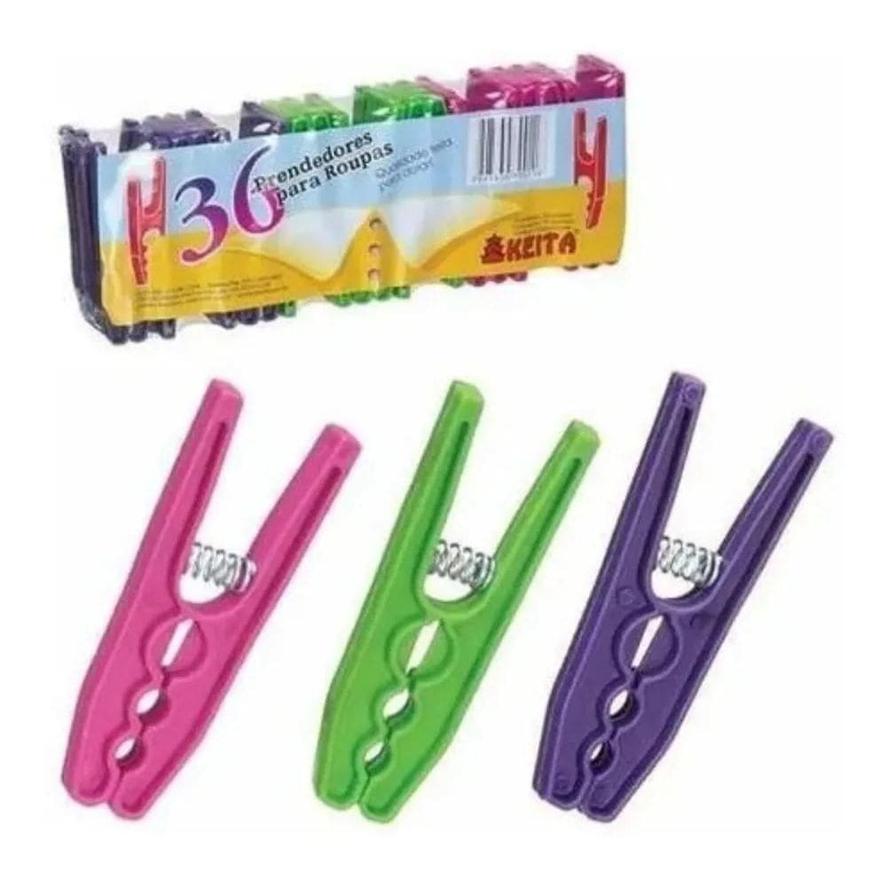 2X Kit 36 Prendedores Pregador Prendedor Grande Roupas Plast