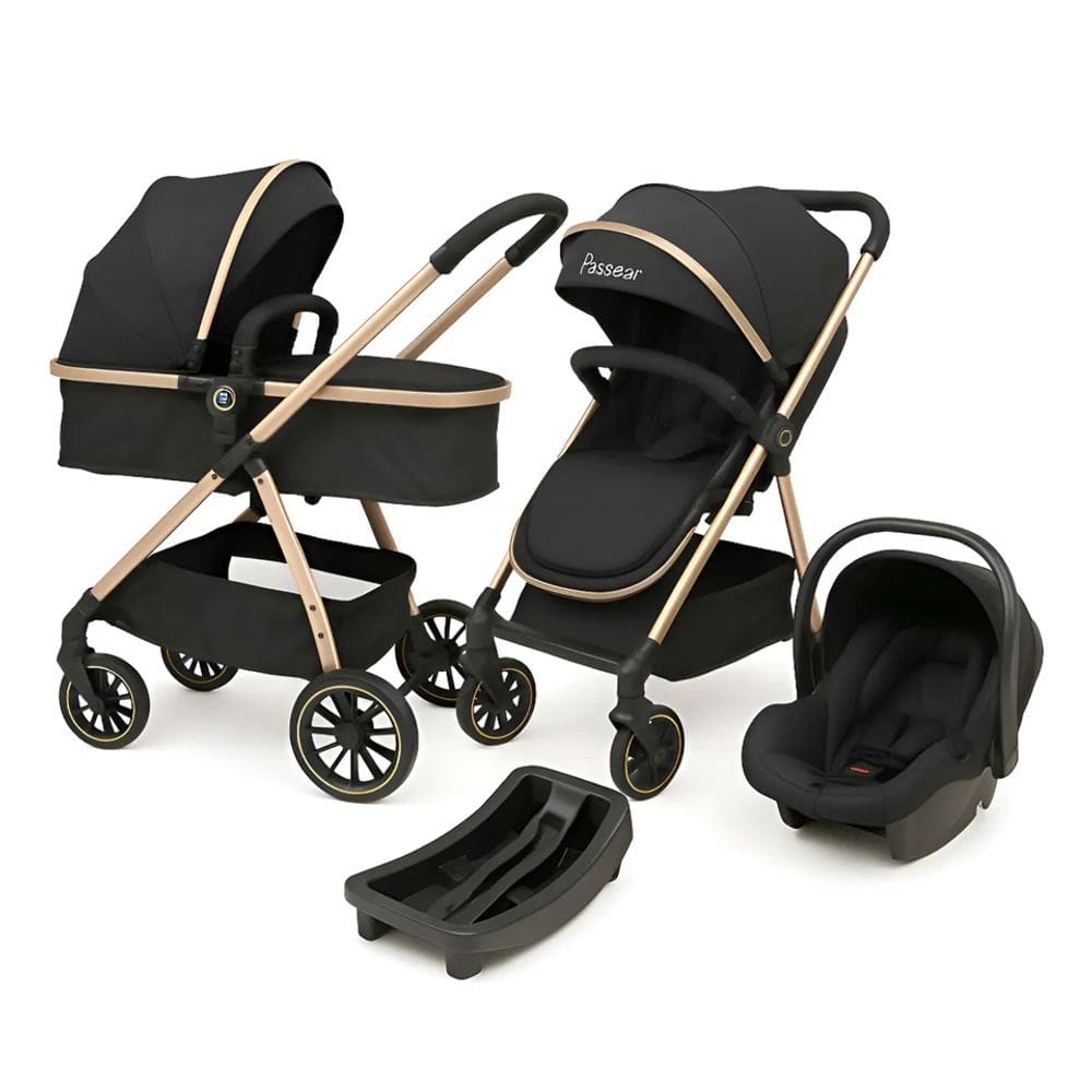 Carrinho 3 Em 1 Move Preto Golden + Bebe Conforto E Base - Passear Baby