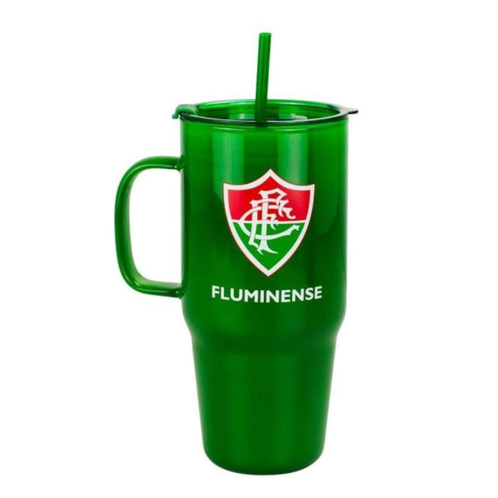 Caneca Vidro Opaca Canudo E Tampa 1200Ml - Fluminense