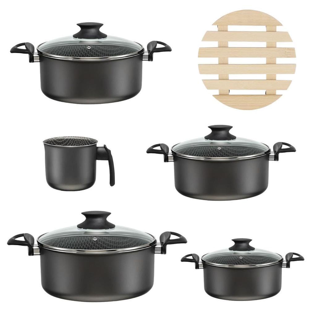 Jogo De Panelas 05 Pçs Antiaderentes + 05 Descansos Panela