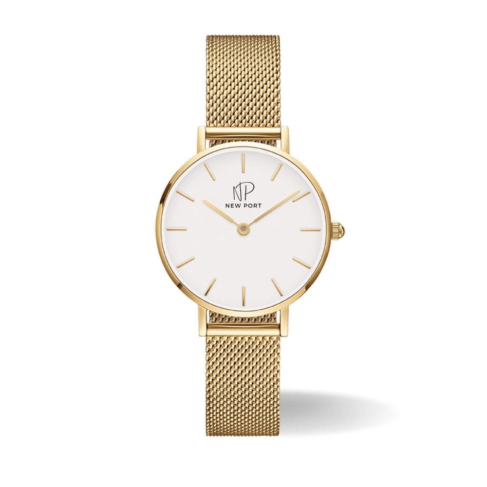 Relógio Feminino Dourado Gold 32mm minimalista New Port